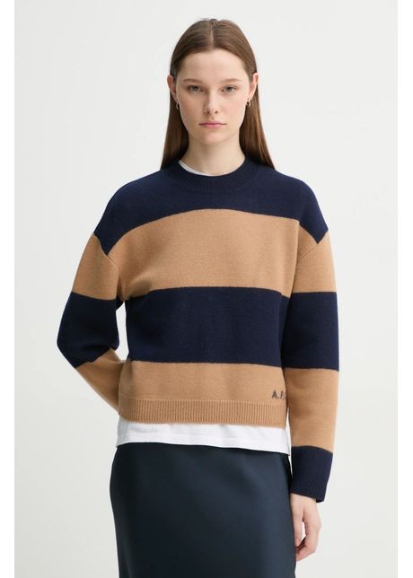 A p c pulover de lana pull penny femei culoarea albastru marin cu turtleneck wvbdl f23370