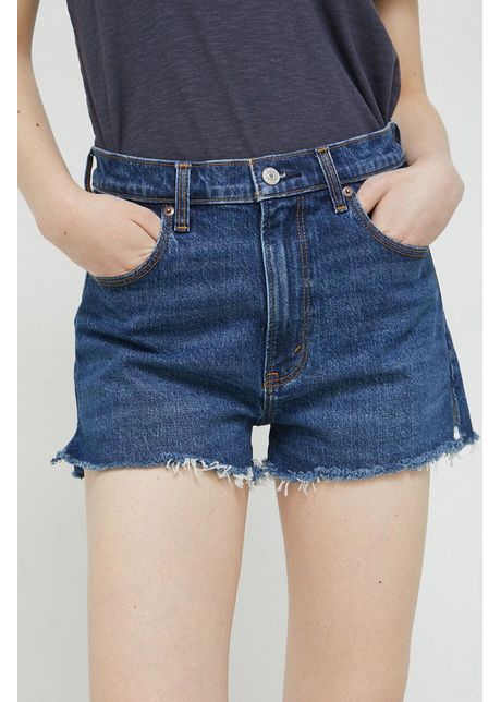 Abercrombie fitch pantaloni scurti jeans femei culoarea albastru marin neted high waist