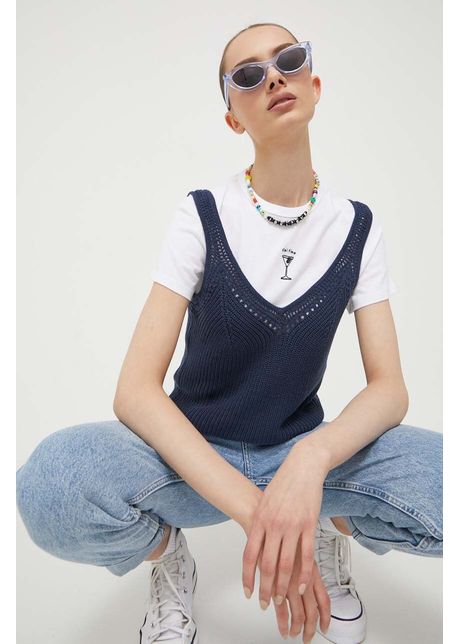 Abercrombie fitch top din bumbac culoarea albastru marin