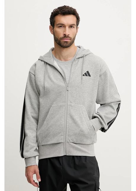 adidas bluză Essentials culoarea gri, cu glugă, cu imprimeu, JD1865