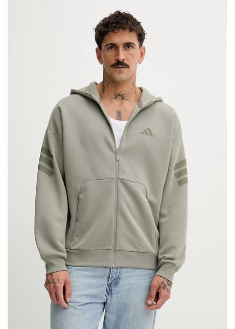 adidas bluză Fi 3S culoarea verde, cu glugă, cu imprimeu, JW7112
