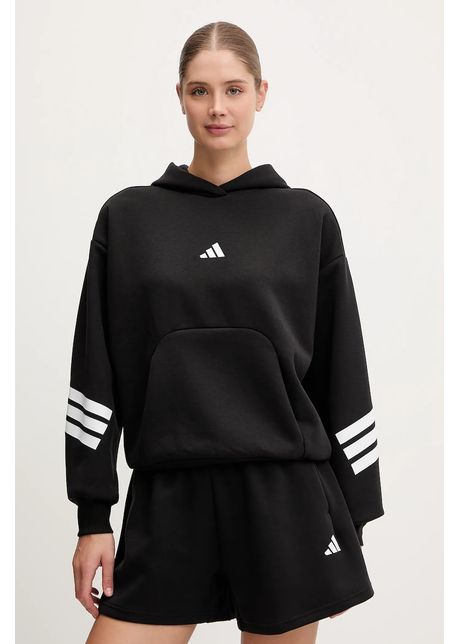 Adidas bluz future icons 3 stripes culoarea negru cu glug cu imprimeu jc5426
