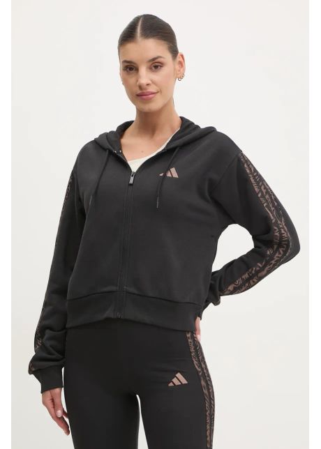 Adidas bluza essentials animal femei culoarea negru cu glug cu imprimeu jm5893