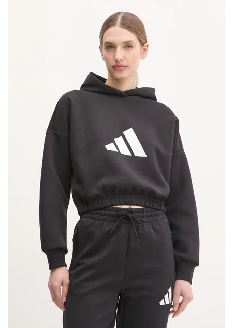 Adidas bluza future icons femei culoarea negru cu glug cu imprimeu je0136