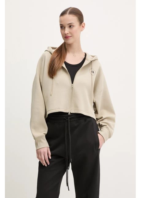 Adidas by stella mccartney bluz trening culoarea bej cu glug cu imprimeu jj0143