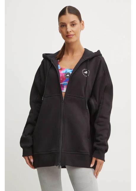 Adidas by stella mccartney bluza femei culoarea negru cu glug neted ib6852