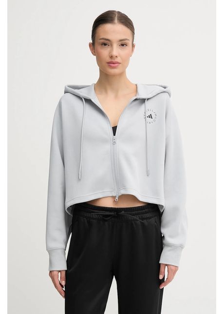 adidas by Stella McCartney hanorac de antrenament culoarea gri, cu glugă, cu imprimeu, JW4689