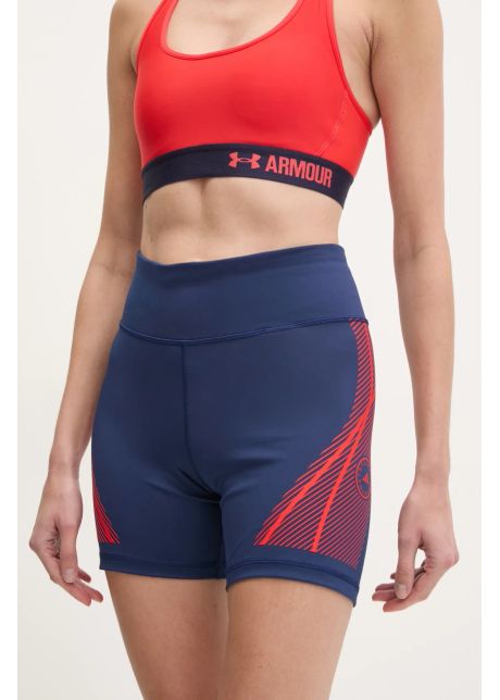 Adidas by stella mccartney pantaloni scur i de antrenament truepace culoarea bleumarin cu imprimeu high waist jf3800
