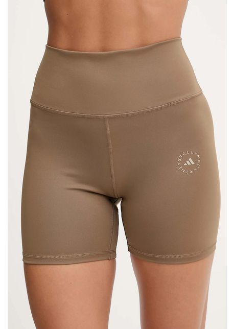 adidas by Stella McCartney pantaloni scurți de yoga culoarea maro, uni, high waist, KA0631