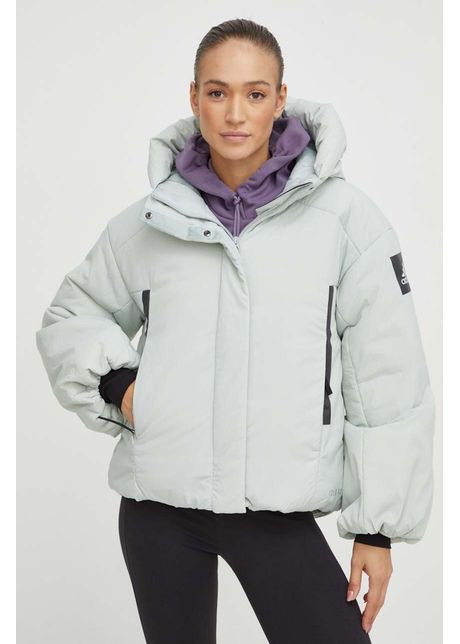 Adidas geaca de puf femei culoarea verde de iarna oversize