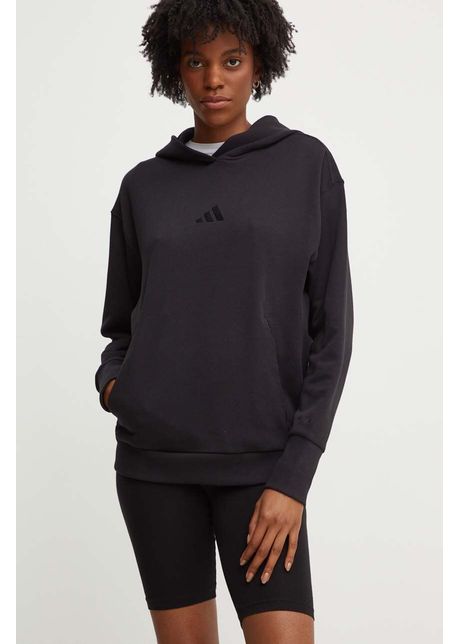 Adidas hanorac de bumbac all szn femei culoarea negru cu glug uni iw1026