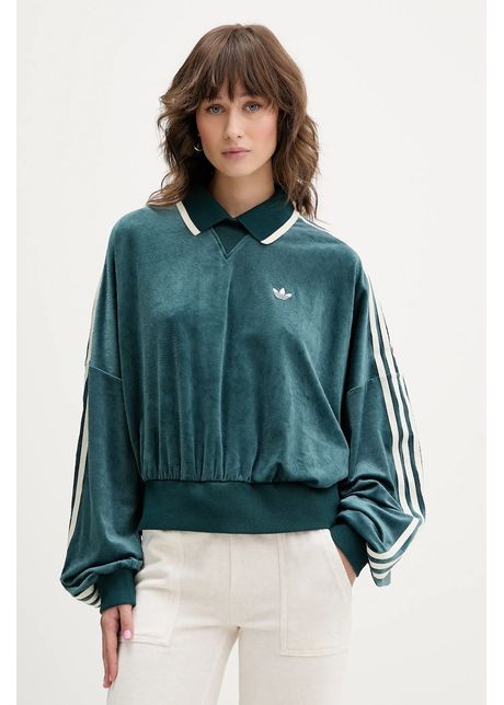 adidas Originals bluză din velur Liberty culoarea verde, cu imprimeu, JW5274