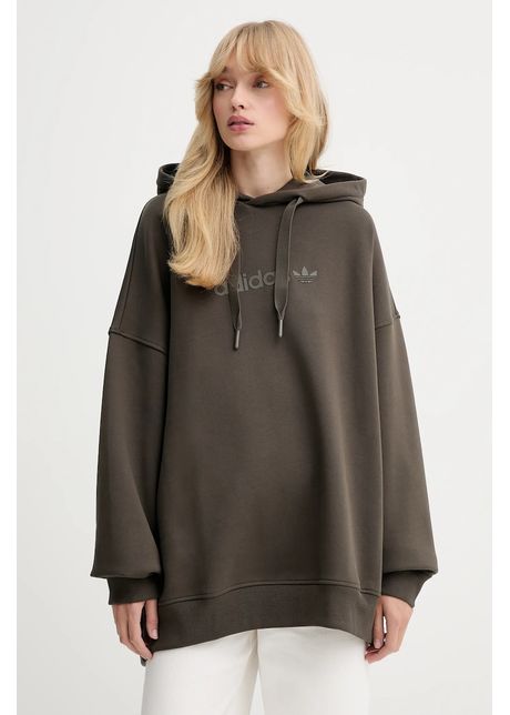 adidas Originals bluză Ess Lin Hoodie culoarea verde, cu glugă, cu imprimeu, JW1029