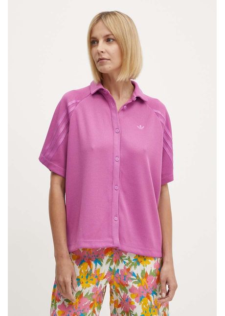 Adidas originals camasa femei culoarea violet cu guler clasic relaxed it9717
