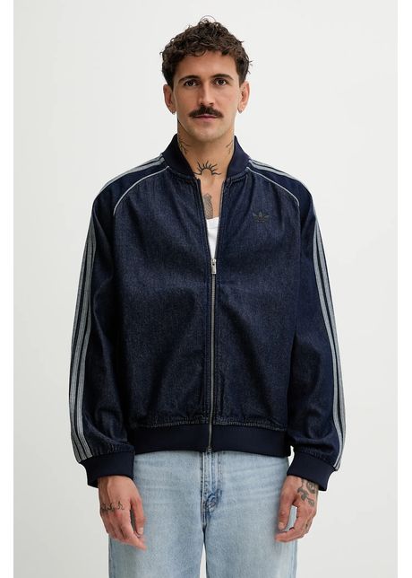 adidas Originals hanorac din denim Adicolor loose SST culoarea bleumarin, uni, JX6461
