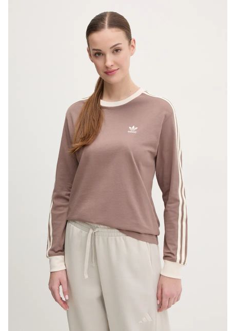 Adidas originals longsleeve din bumbac 3 stripes culoarea maro jc5773