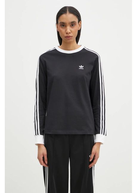 Adidas originals longsleeve din bumbac 3 stripes culoarea negru jc5774