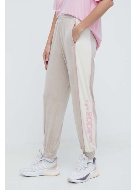 Adidas originals pantaloni de trening din velur culoarea bej cu imprimeu ir5274