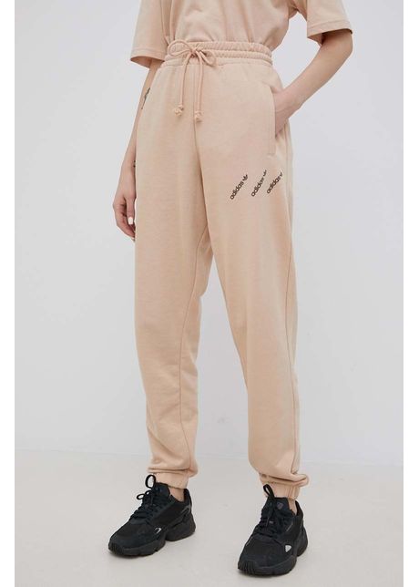 Adidas originals pantaloni hm4871 femei culoarea bej cu imprimeu