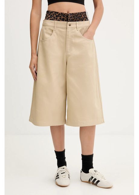 adidas Originals pantaloni scurți jeans Firebird Utility culoarea bej, uni, high waist, JX8762