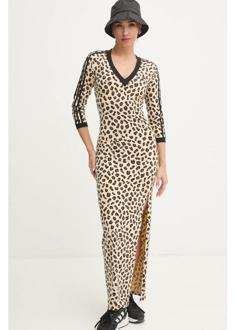 Adidas originals rochie leopard culoarea bej maxi mulata ix7418