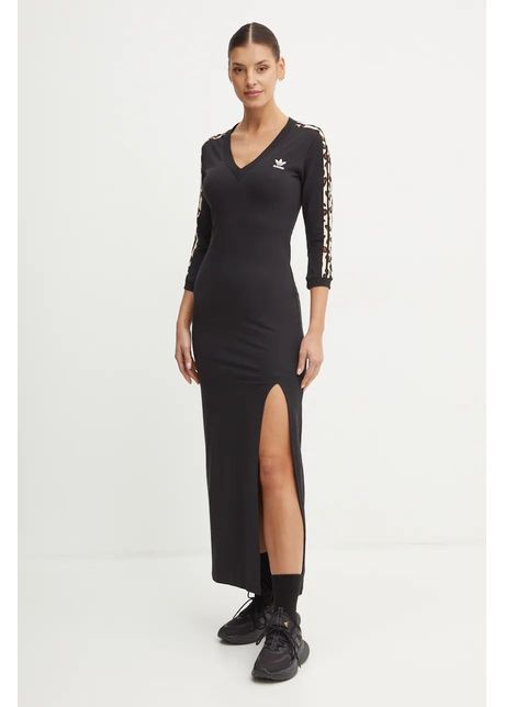 Adidas originals rochie leopard culoarea negru maxi drept iw8479