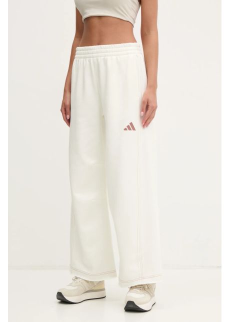 Adidas pantaloni de trening all szn graphic femei culoarea bej neted jj4530