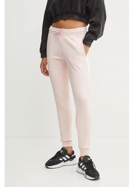 Adidas pantaloni de trening din bumbac essentials culoarea roz cu imprimeu jh3689