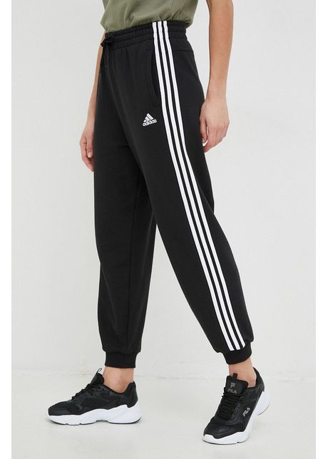 Adidas pantaloni de trening din bumbac femei culoarea negru cu imprimeu