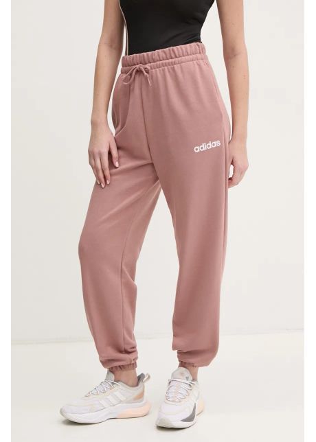 Adidas pantaloni de trening essentials linear femei culoarea roz neted jg8635