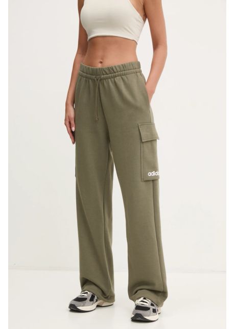 Adidas pantaloni de trening essentials linear femei culoarea verde neted je0033