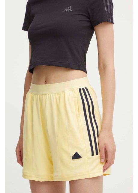 Adidas pantaloni scurti tiro femei culoarea galben cu imprimeu high waist ix3729