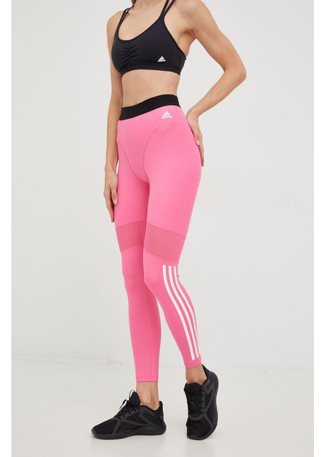 Adidas performance leggins de antrenament hyperglam 3 stripes femei culoarea roz cu imprimeu