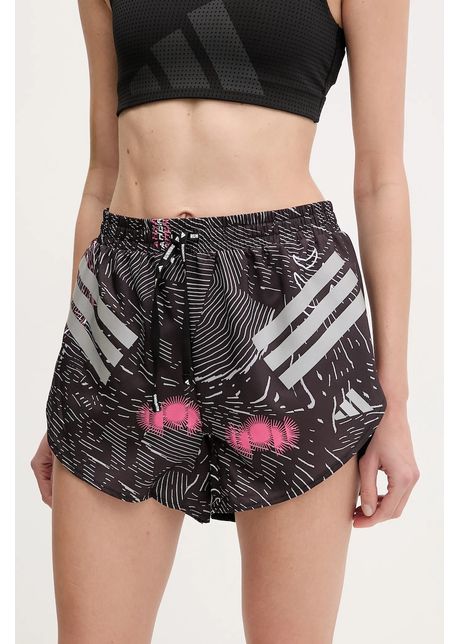 Adidas performance pantaloni scur i de alergare culoarea negru cu imprimeu high waist jc7389