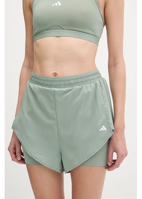Adidas performance pantaloni scur i de antrenament designed for training culoarea verde uni high waist jc9803