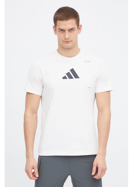 Adidas performance tricou de antrenament culoarea bej cu imprimeu is2363
