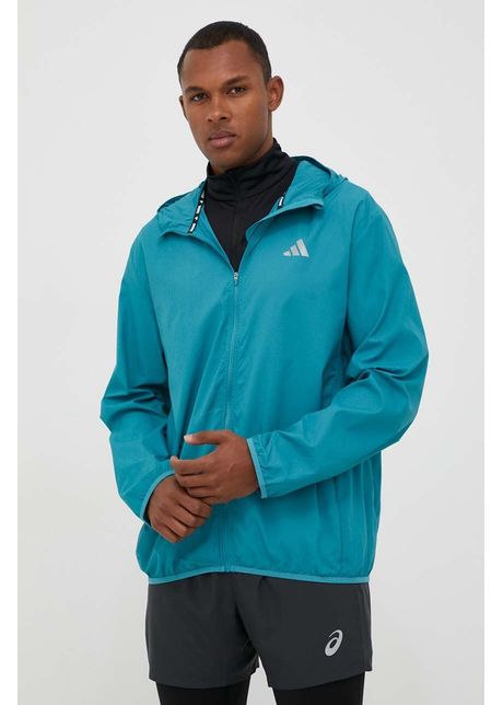 Adidas performance windbreaker run it culoarea turcoaz de tranzitie oversize