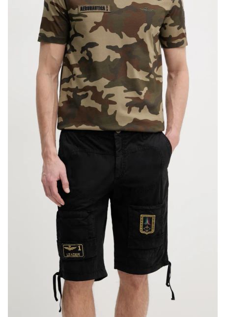 Aeronautica militare pantaloni scurti din bumbac culoarea negru