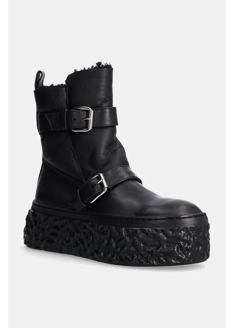Agl cizme de piele magma biker femei culoarea negru cu platforma izolare usoara d776507mgk75141013