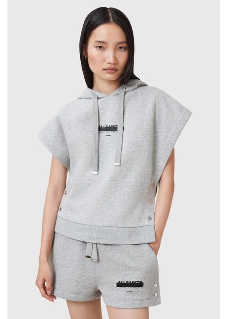 Allsaints bluz sorri culoarea gri cu glug cu imprimeu w093jc