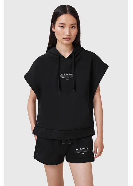 Allsaints bluz sorri culoarea negru cu glug cu imprimeu w093jc