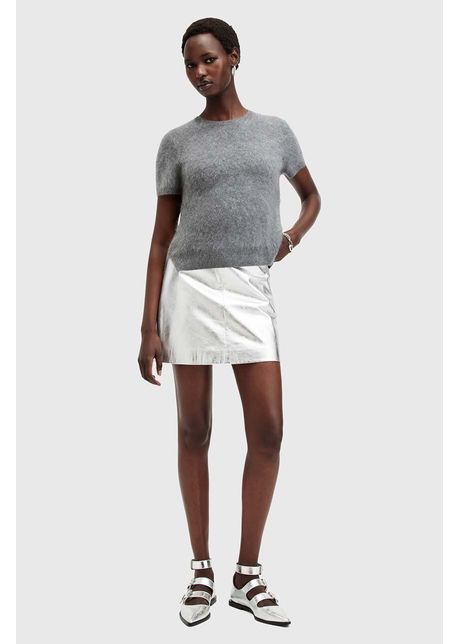 Allsaints fusta de piele renai skirt culoarea argintiu mini drept w058rb