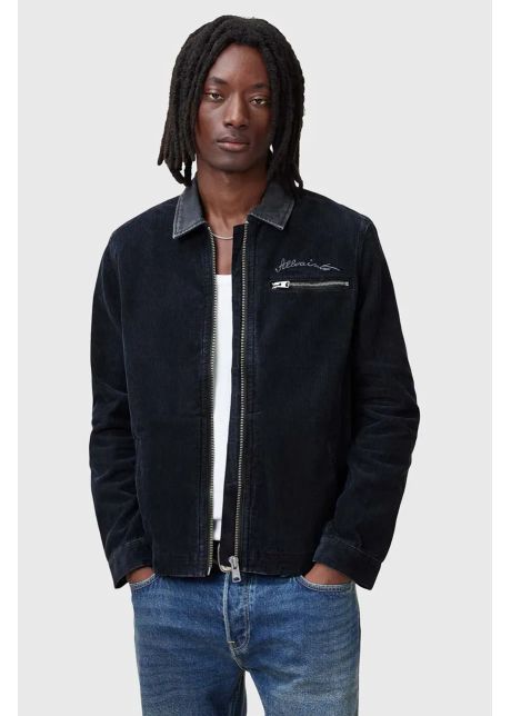 Allsaints geaca din velur rothwell culoarea albastru marin de tranzitie m016oc