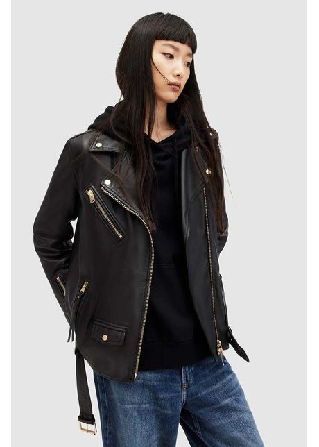 Allsaints geaca ramones de piele femei culoarea negru de tranzitie