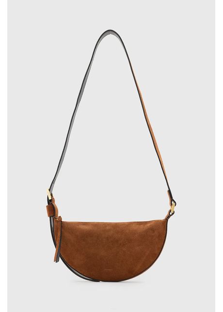 Allsaints geanta de mana din piele intoarsa halfmoon culoarea maro w334xc