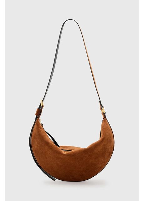 Allsaints geanta de mana din piele intoarsa halfmoon culoarea maro w337xc