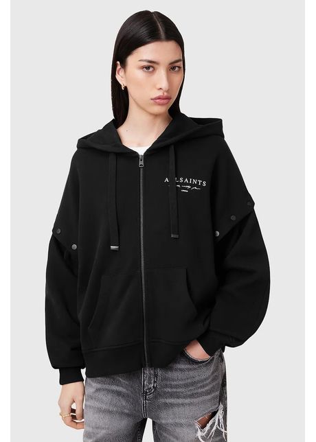 Allsaints hanorac de bumbac aroma culoarea negru cu glug cu imprimeu w134jc