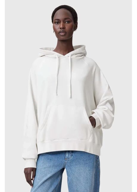 Allsaints hanorac de bumbac fuse femei culoarea alb cu glug cu imprimeu w058jc
