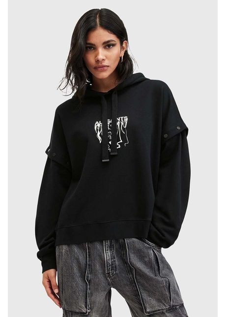 Allsaints hanorac de bumbac inksnts amphia hoody femei culoarea negru cu glug cu imprimeu w105jb