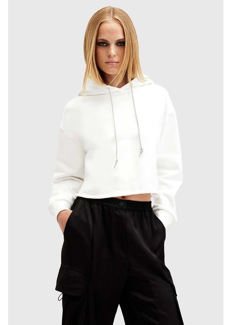 Allsaints hanorac de bumbac pippa sparkle hoody femei culoarea alb cu glug neted w117jb